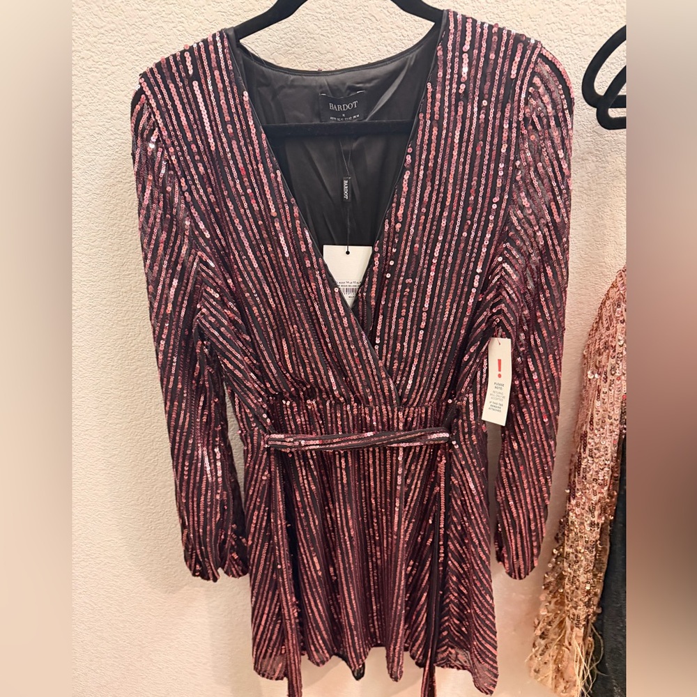 Bardot Black and Pink Striped Sequin Dress